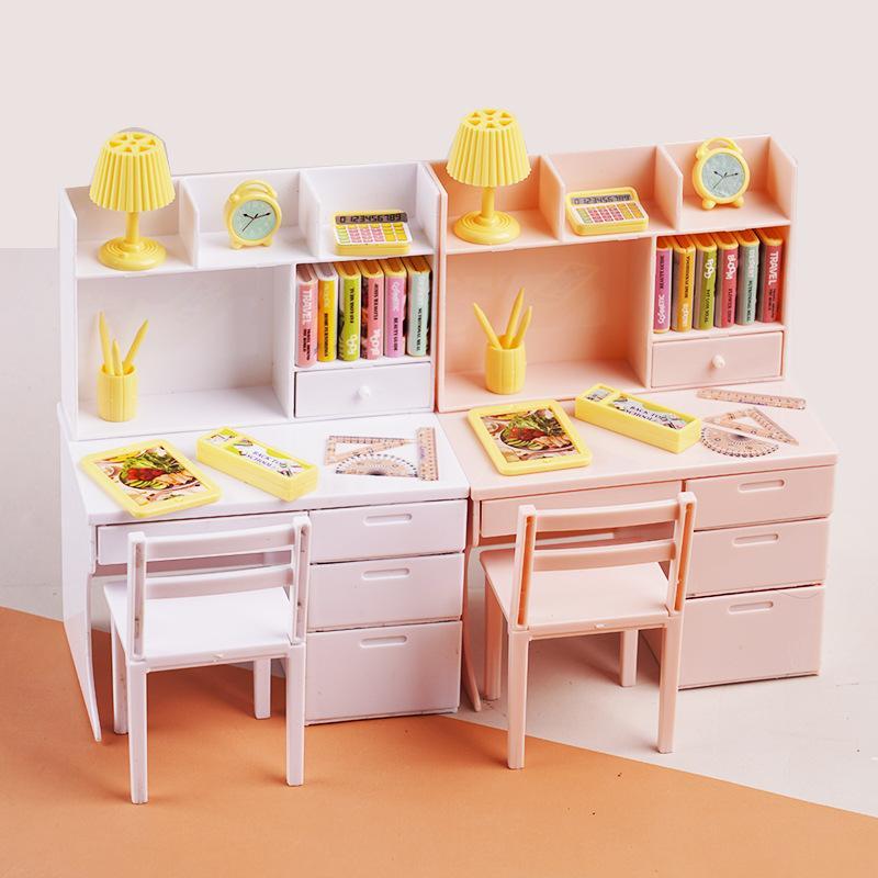 Kids Education Desk - Lifelike Miniature Classroom Playset Plastic Desks